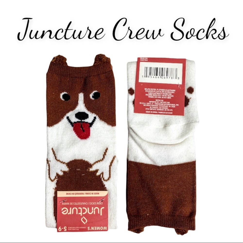 NWT Juncture Crew Socks, Dog with Fuzzy Ears That Stick Up - Women’s